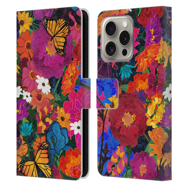 Suzan Lind Butterflies Flower Collage Leather Book Wallet Case Cover For Apple iPhone 16 Pro