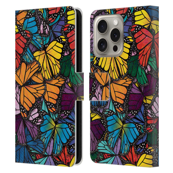 Suzan Lind Butterflies Monarch Leather Book Wallet Case Cover For Apple iPhone 16 Pro