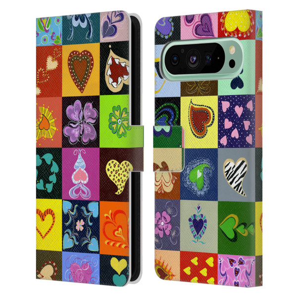 Suzan Lind Colours & Patterns Heart Quilt Leather Book Wallet Case Cover For Google Pixel 9 Pro XL