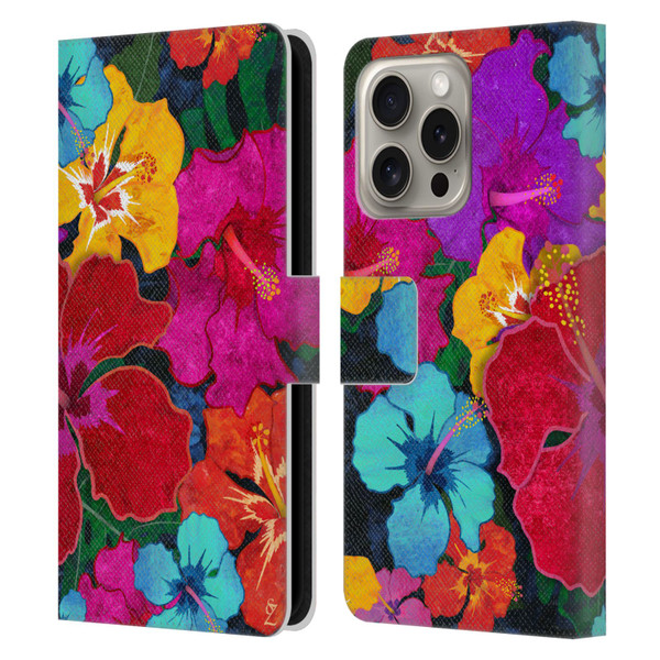 Suzan Lind Colours & Patterns Tropical Hibiscus Leather Book Wallet Case Cover For Apple iPhone 16 Pro