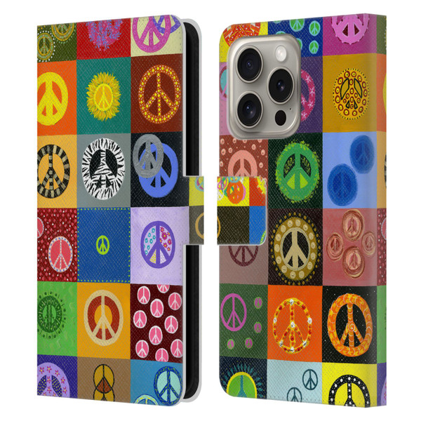 Suzan Lind Colours & Patterns Peace Quilt Leather Book Wallet Case Cover For Apple iPhone 16 Pro