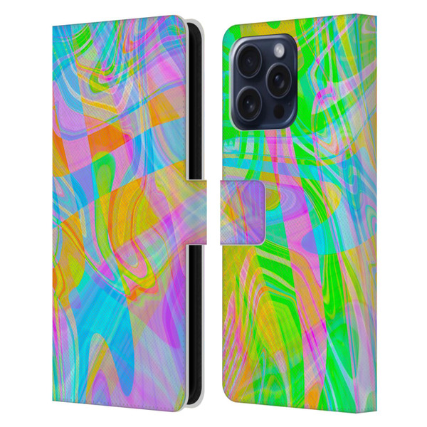 Suzan Lind Marble Abstract Rainbow Leather Book Wallet Case Cover For Apple iPhone 16 Pro Max