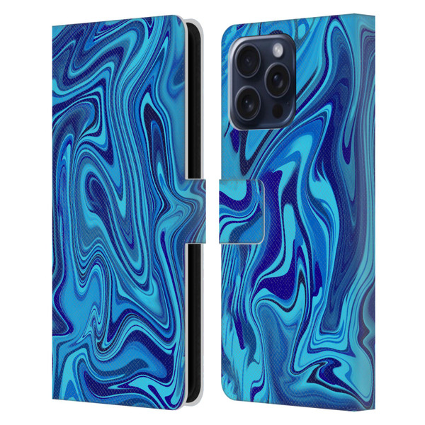 Suzan Lind Marble Blue Leather Book Wallet Case Cover For Apple iPhone 16 Pro Max