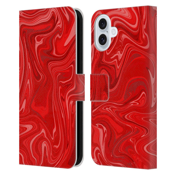Suzan Lind Marble 2 Red Leather Book Wallet Case Cover For Apple iPhone 16 Plus