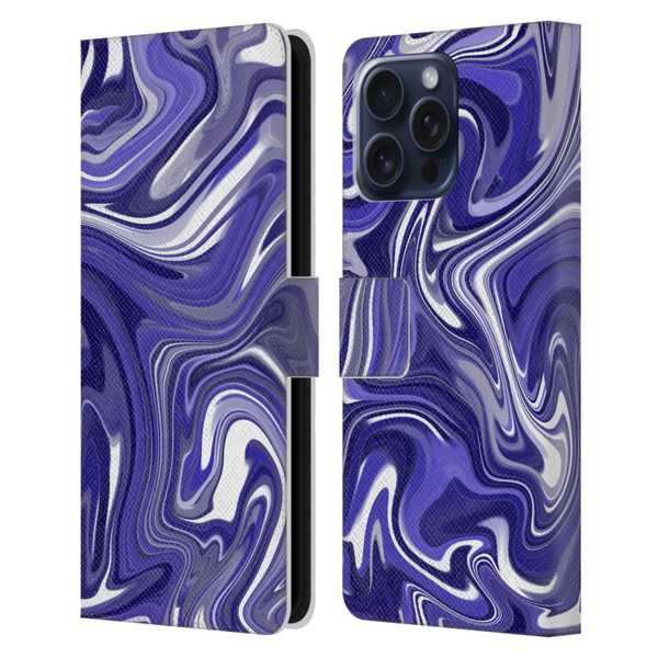 Suzan Lind Marble 2 Dark Violet Leather Book Wallet Case Cover For Apple iPhone 16 Pro Max