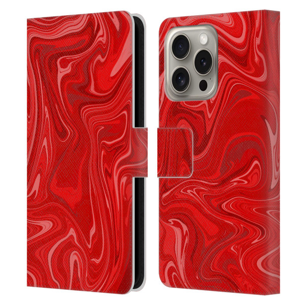 Suzan Lind Marble 2 Red Leather Book Wallet Case Cover For Apple iPhone 16 Pro