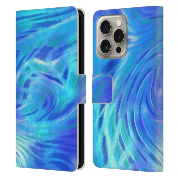 Suzan Lind Tie Dye 2 Deep Blue Leather Book Wallet Case Cover For Apple iPhone 16 Pro