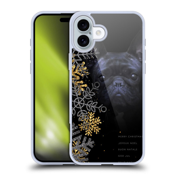 Klaudia Senator French Bulldog 2 Snow Flakes Soft Gel Case for Apple iPhone 16 Plus