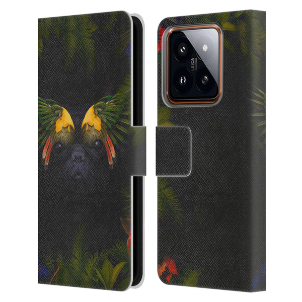 Klaudia Senator French Bulldog 2 Bird Feathers Leather Book Wallet Case Cover For Xiaomi 14