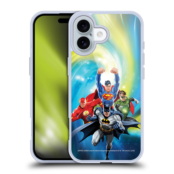 Justice League DC Comics Airbrushed Heroes Galaxy Soft Gel Case for Apple iPhone 16