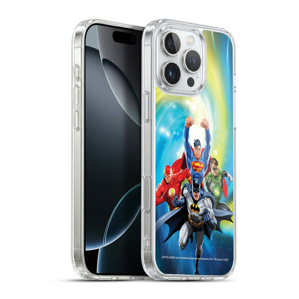 Justice League DC Comics Airbrushed Heroes Galaxy Soft Gel Case for Apple iPhone 16 Pro Max & MagSafe