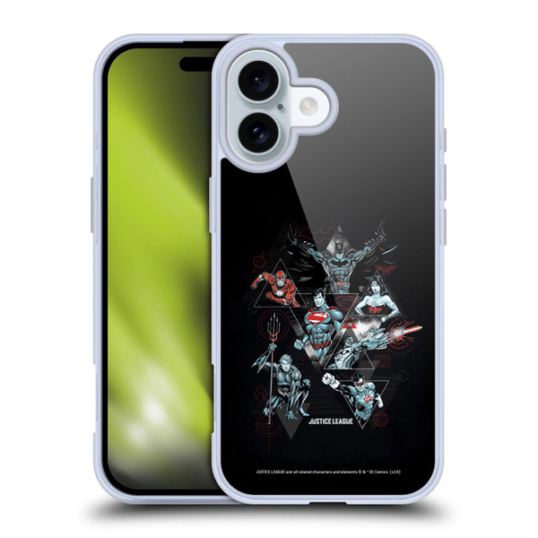 Justice League DC Comics Dark Electric Graphics Heroes Triangle Soft Gel Case for Apple iPhone 16