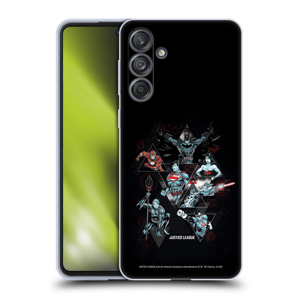 Justice League DC Comics Dark Electric Graphics Heroes Triangle Soft Gel Case for Samsung Galaxy M55 5G