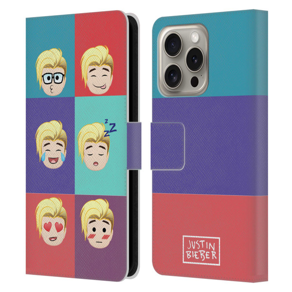 Justin Bieber Justmojis Cute Faces Leather Book Wallet Case Cover For Apple iPhone 16 Pro
