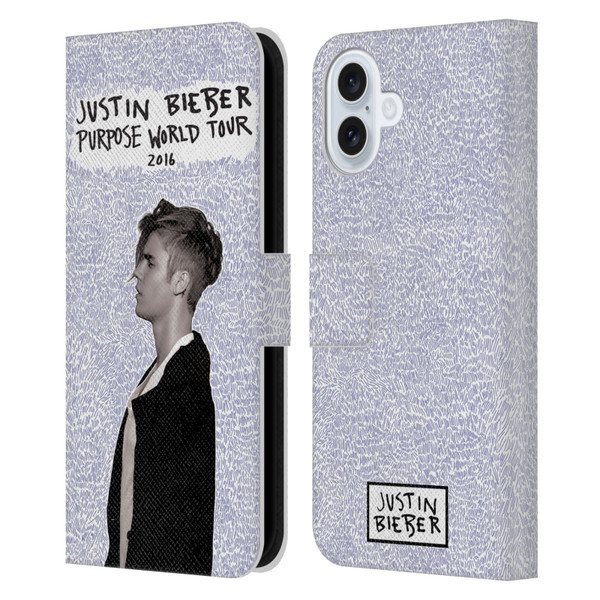 Justin Bieber Purpose World Tour 2016 Leather Book Wallet Case Cover For Apple iPhone 16 Plus