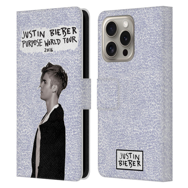 Justin Bieber Purpose World Tour 2016 Leather Book Wallet Case Cover For Apple iPhone 16 Pro