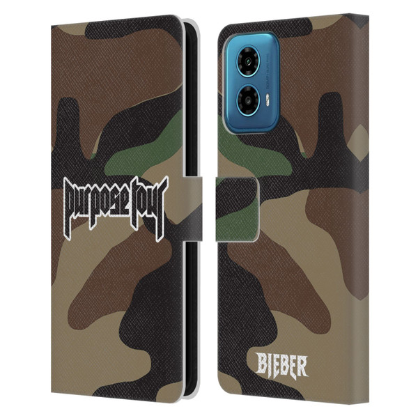 Justin Bieber Tour Merchandise Camouflage Leather Book Wallet Case Cover For Motorola Moto G34 5G