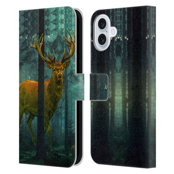 Dave Loblaw Animals Giant Forest Deer Leather Book Wallet Case Cover For Apple iPhone 16 Plus