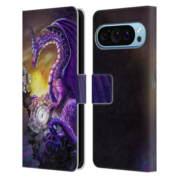 Rose Khan Dragons Purple Time Leather Book Wallet Case Cover For Google Pixel 9 / Pixel 9 Pro