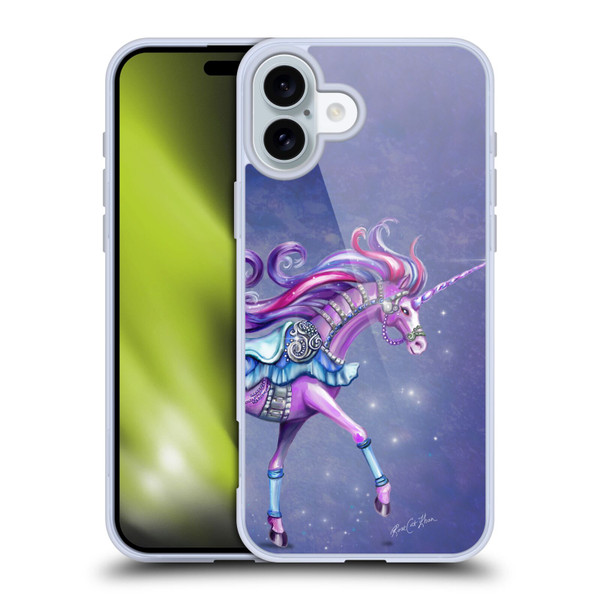 Rose Khan Unicorns Purple Carousel Horse Soft Gel Case for Apple iPhone 16 Plus
