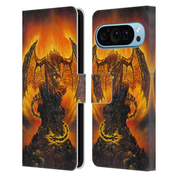 Ed Beard Jr Dragons Harbinger Of Fire Leather Book Wallet Case Cover For Google Pixel 9 / Pixel 9 Pro
