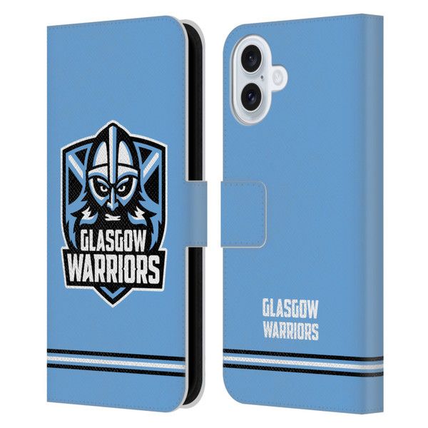 Glasgow Warriors Logo Stripes Blue Leather Book Wallet Case Cover For Apple iPhone 16 Plus