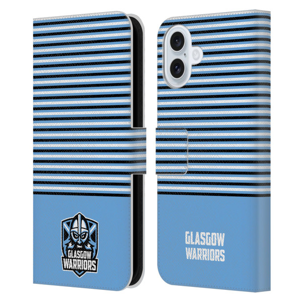 Glasgow Warriors Logo Stripes Blue 2 Leather Book Wallet Case Cover For Apple iPhone 16 Plus