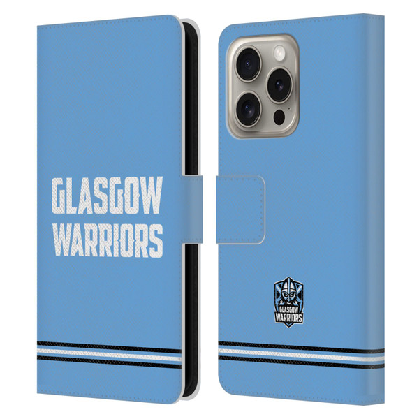 Glasgow Warriors Logo Text Type Blue Leather Book Wallet Case Cover For Apple iPhone 16 Pro