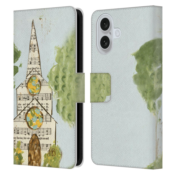 Haley Bush Church Painting Hymnal Page Leather Book Wallet Case Cover For Apple iPhone 16
