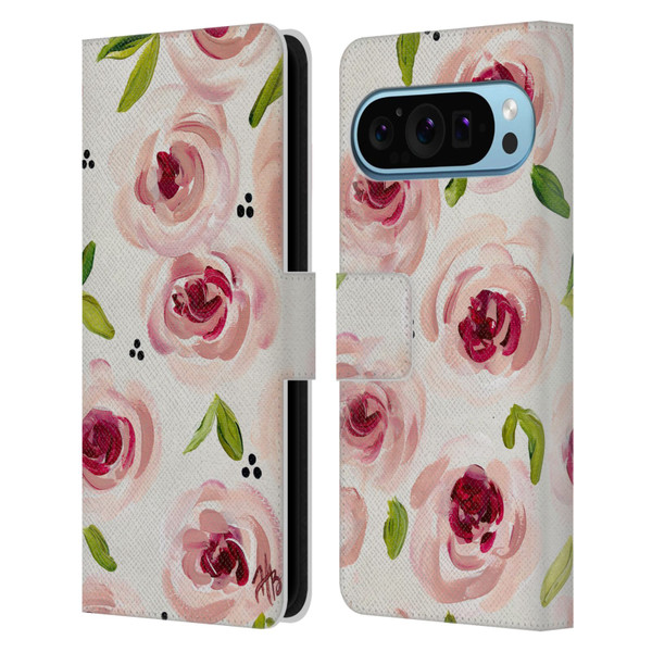 Haley Bush Floral Painting Pink Pattern Leather Book Wallet Case Cover For Google Pixel 9 / Pixel 9 Pro