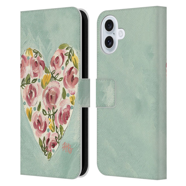 Haley Bush Floral Painting Valentine Heart Leather Book Wallet Case Cover For Apple iPhone 16 Plus