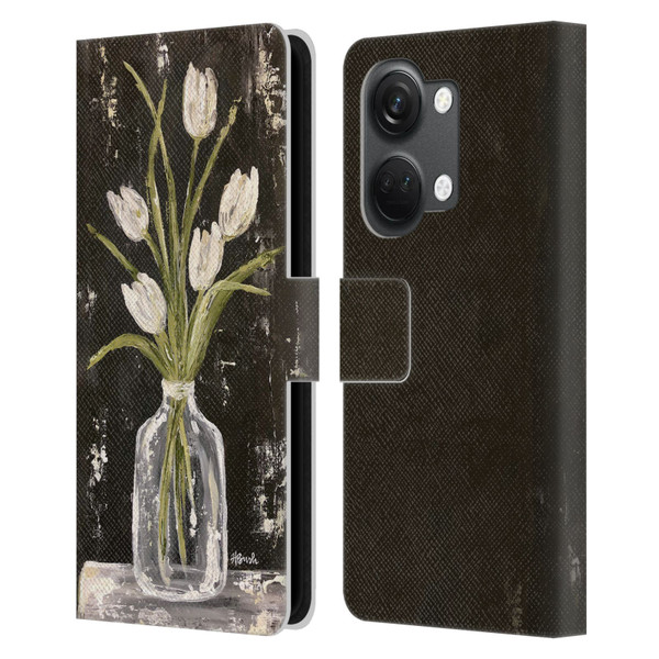 Haley Bush Floral Painting White Tulips In Glass Jar Leather Book Wallet Case Cover For OnePlus Nord 3 5G