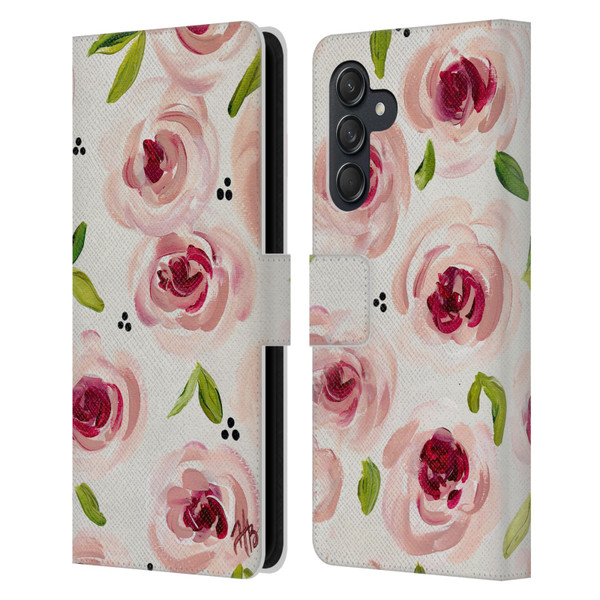Haley Bush Floral Painting Pink Pattern Leather Book Wallet Case Cover For Samsung Galaxy M55 5G