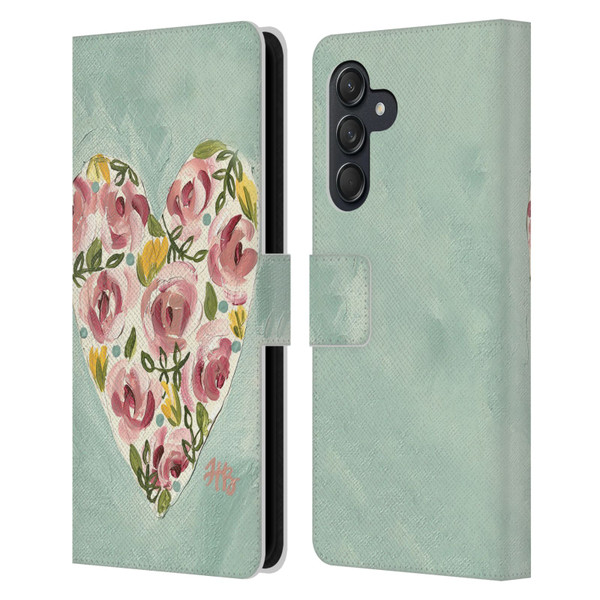 Haley Bush Floral Painting Valentine Heart Leather Book Wallet Case Cover For Samsung Galaxy M55 5G