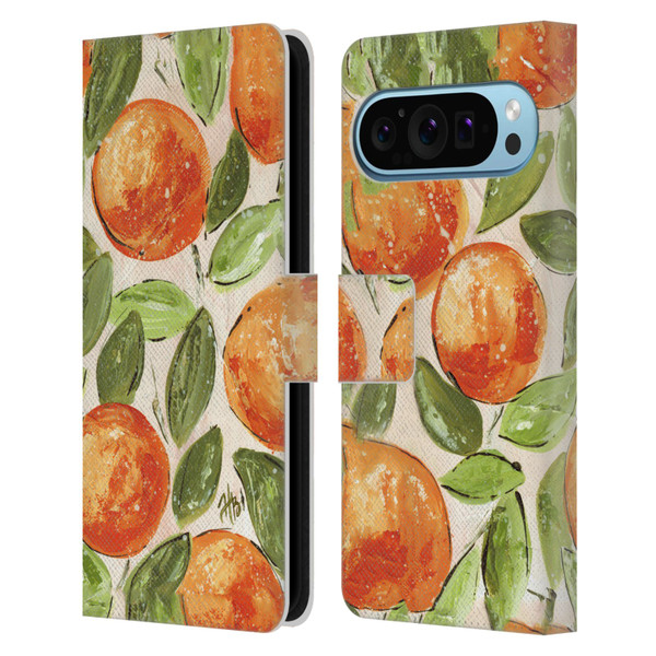 Haley Bush Pattern Painting Orange Splash Leather Book Wallet Case Cover For Google Pixel 9 / Pixel 9 Pro