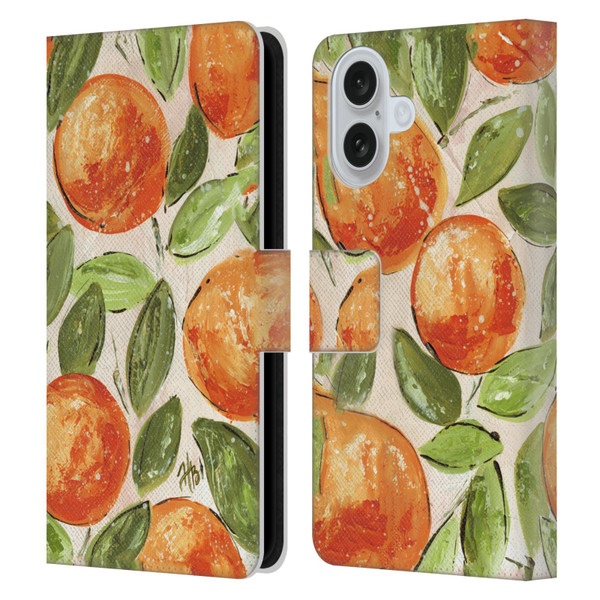 Haley Bush Pattern Painting Orange Splash Leather Book Wallet Case Cover For Apple iPhone 16