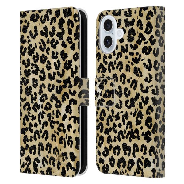 Haley Bush Pattern Painting Leopard Print Leather Book Wallet Case Cover For Apple iPhone 16 Plus