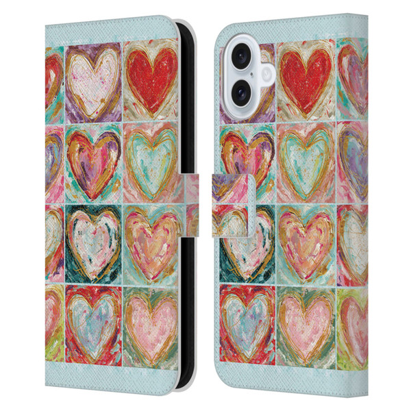 Haley Bush Pattern Painting Hearts Leather Book Wallet Case Cover For Apple iPhone 16 Plus