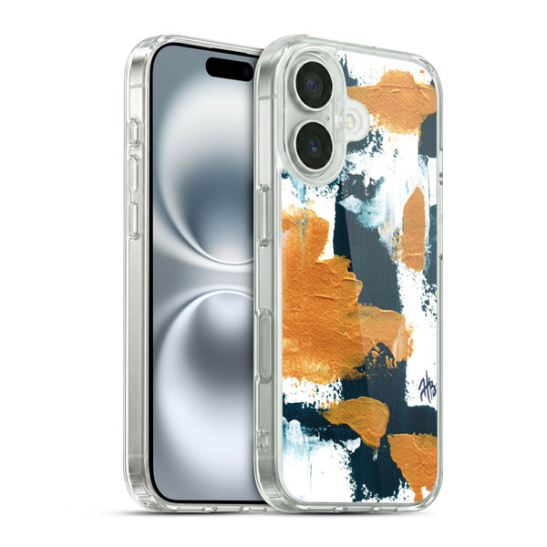 Haley Bush Pattern Painting Abstract Navy Gold White Soft Gel Case for Apple iPhone 16 & MagSafe