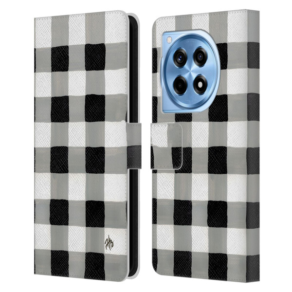 Haley Bush Pattern Painting Buffalo Check Black Leather Book Wallet Case Cover For OnePlus 12R