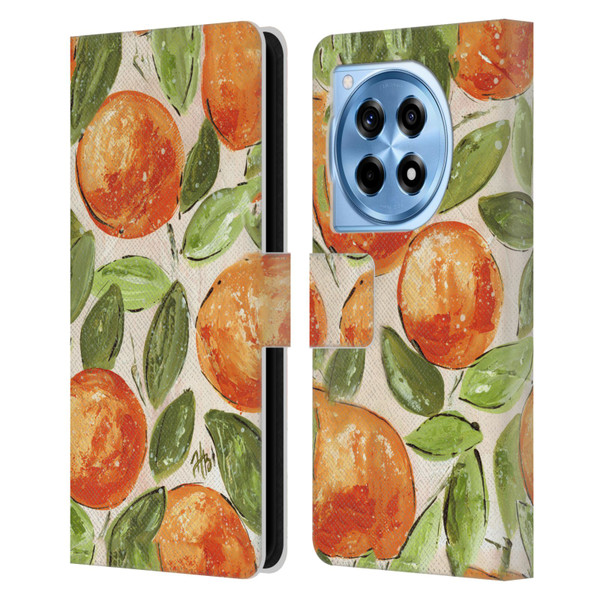 Haley Bush Pattern Painting Orange Splash Leather Book Wallet Case Cover For OnePlus 12R