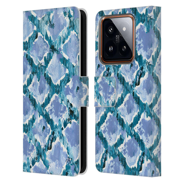 Haley Bush Pattern Painting Blue Diamond Leather Book Wallet Case Cover For Xiaomi 14