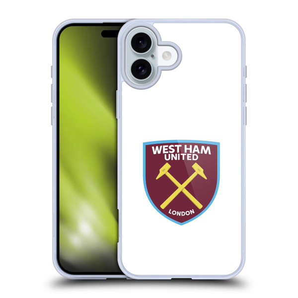 West Ham United FC Crest Full Colour White Soft Gel Case for Apple iPhone 16 Plus