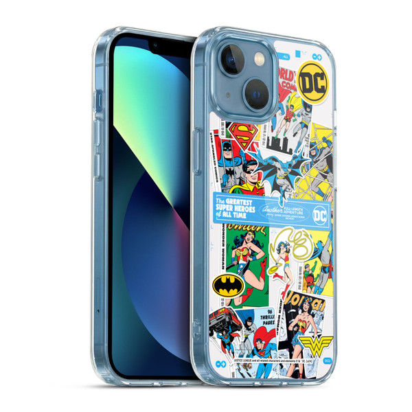 Justice League DC Comics 90th Anniversary Sticker Collage Soft Gel Case for Apple iPhone 13 Mini & MagSafe