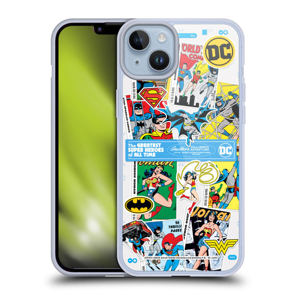 Justice League DC Comics 90th Anniversary Sticker Collage Soft Gel Case for Apple iPhone 14 Plus