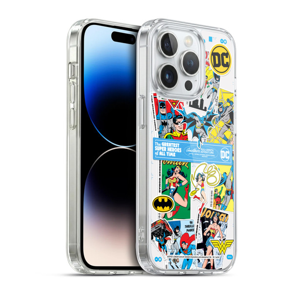 Justice League DC Comics 90th Anniversary Sticker Collage Soft Gel Case for Apple iPhone 14 Pro & MagSafe