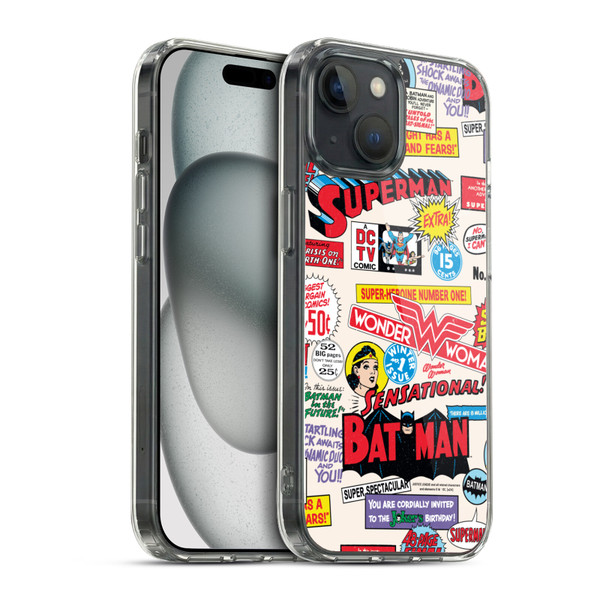 Justice League DC Comics 90th Anniversary Logo Pattern Soft Gel Case for Apple iPhone 15 & MagSafe