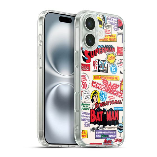 Justice League DC Comics 90th Anniversary Logo Pattern Soft Gel Case for Apple iPhone 16 Plus & MagSafe