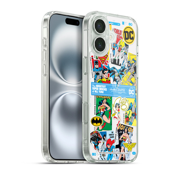 Justice League DC Comics 90th Anniversary Sticker Collage Soft Gel Case for Apple iPhone 16 Plus & MagSafe
