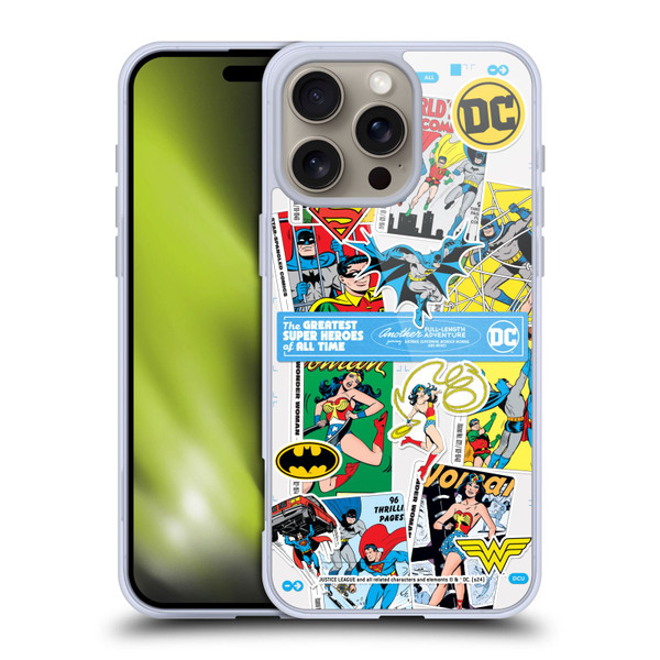 Justice League DC Comics 90th Anniversary Sticker Collage Soft Gel Case for Apple iPhone 16 Pro Max